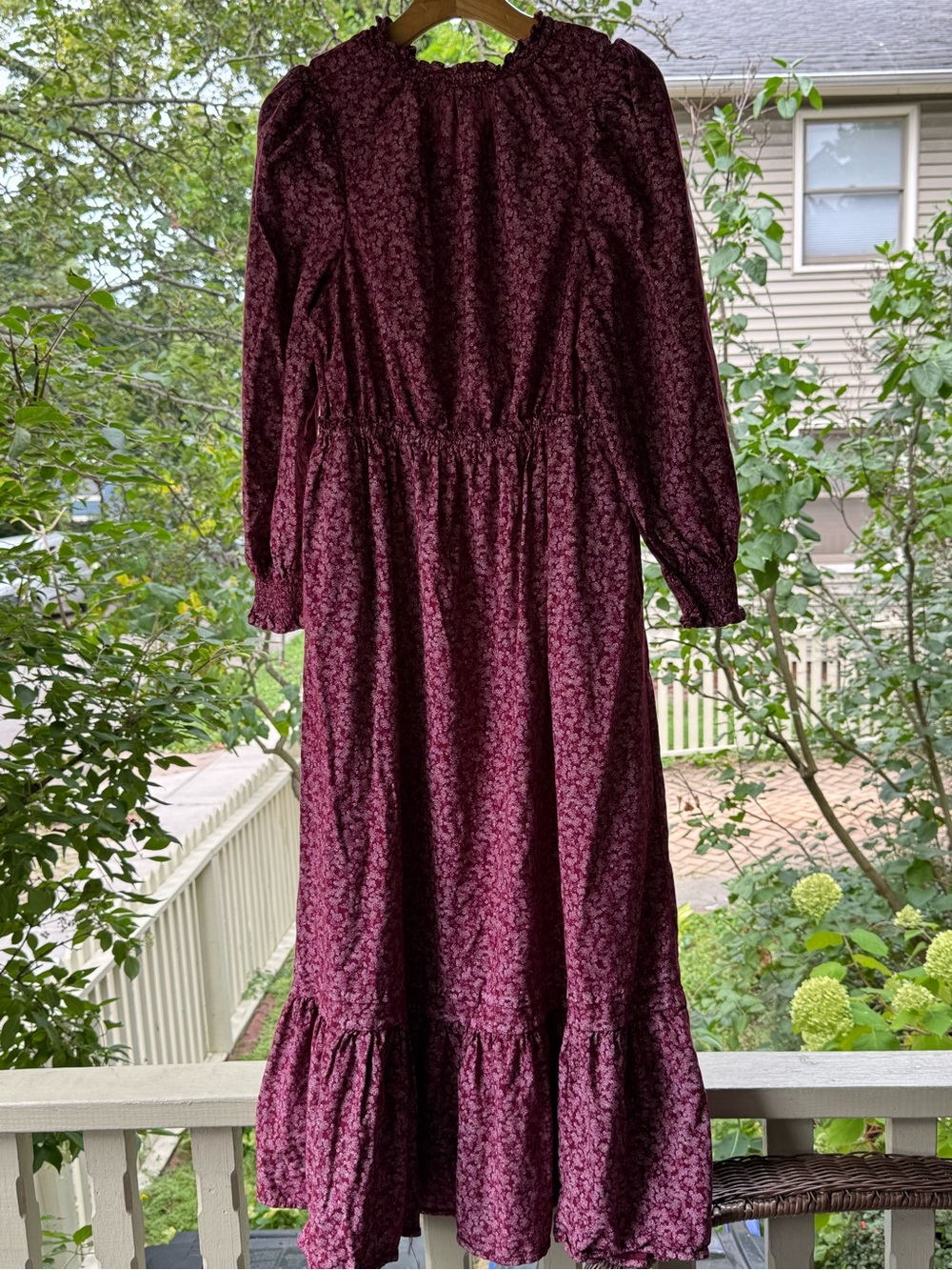 Rare Target prairie Universal Thread Burgundy Floral Maxi Dress with Ruffled Hem